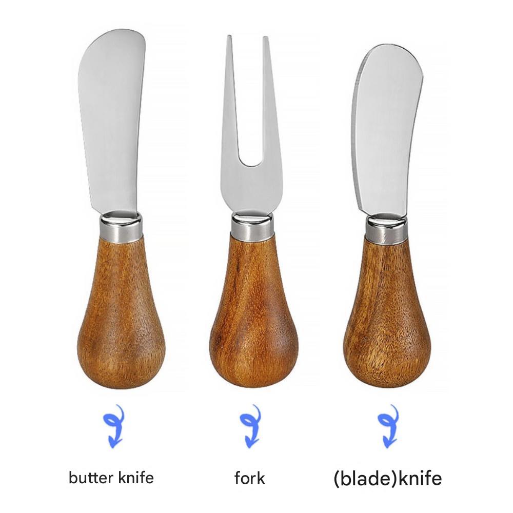Stainless Steel & Wood Butter Knife 3-Piece Set (Butter Knife, (Blade) Knife, and Even a Fork)