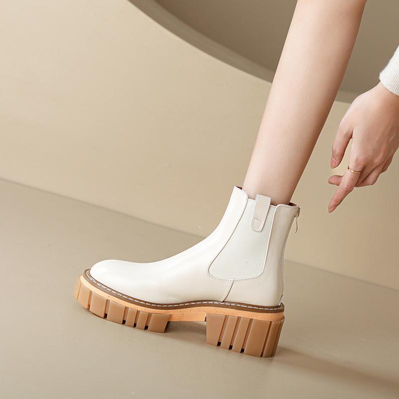 2024 Zimní Teplé Dámské Kotníkové Boty Stručné Pravá Kůže Vlna Silné Podpatky Zadní Zip Boty Žena Pracovní Ležérní Sněhule