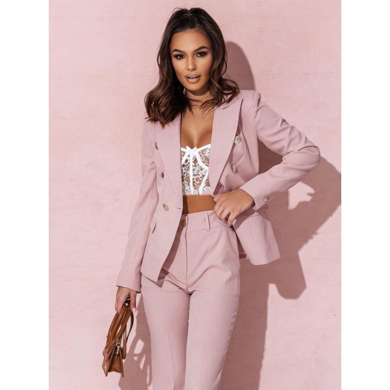 Ladies Solid Color Lapel Professional Suit Temperament Elegant Double-breasted Suits Women's Two-piece Set