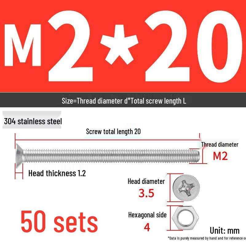 304 Stainless Steel Extra Long Phillips Flat Head Screws and Nuts Set (2M, 3M, 4M)
