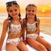 Girls Two Piece Swimsuit Set Summer Tankini Top and High Waist Bottoms Floral Print Lightweight Swimwear for Kids Beach Pool