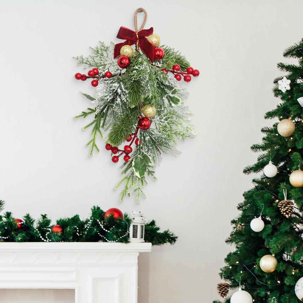 Christmas Teardrop Swag Artificial Garland for Xmas Fireplace Indoor Outdoor Artificial Pine Needle Wreath Cemetery Decorating