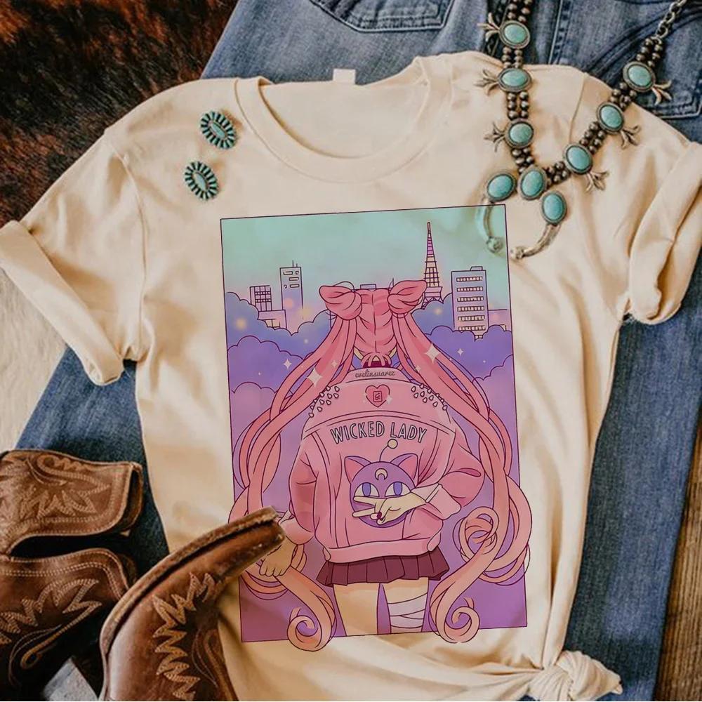 Moon Cat Tshirt Women Anime Harajuku Manga T-shirts Female Comic Graphic Japanese Clothes
