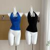 L3326# Women's Double-Layer Halter Cowl Neck Cami - 2025 Summer Backless Strapless Design