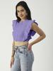 Moomaya Crop top din bumbac solid cu nasturi, topuri cu mâneci cu voloane de vară