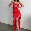 Fashion Style Women's Clothing 2024 Summer New Sexy Tube Top Irregular Slit Dress Export Women