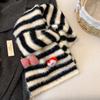Imitation mink bow, apple striped plush knitted scarf, female Christmas atmosphere, thickened, cold-proof and warm female