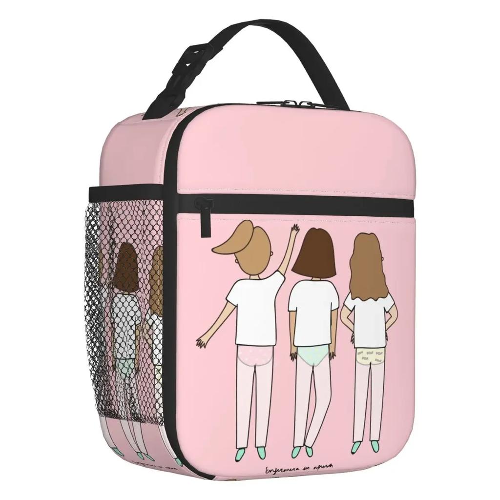 Cartoon Ladies Nurse Doctor Printed Portable Lunch Box for Women Multifunction Cooler Thermal Food Insulated Lunch Bag