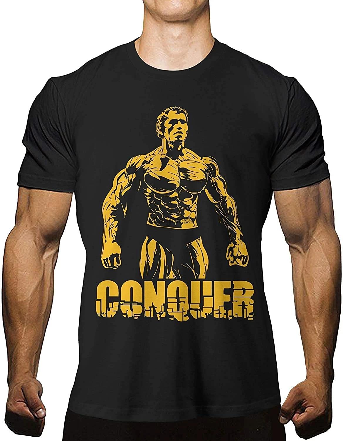 Arnold St Schwarzenegger T Shirt Casual Street Fun Fashion T-shirt Conquer Shirt Bodybuilding Workout Muscle Tee Graphic Shirts S разноцветный