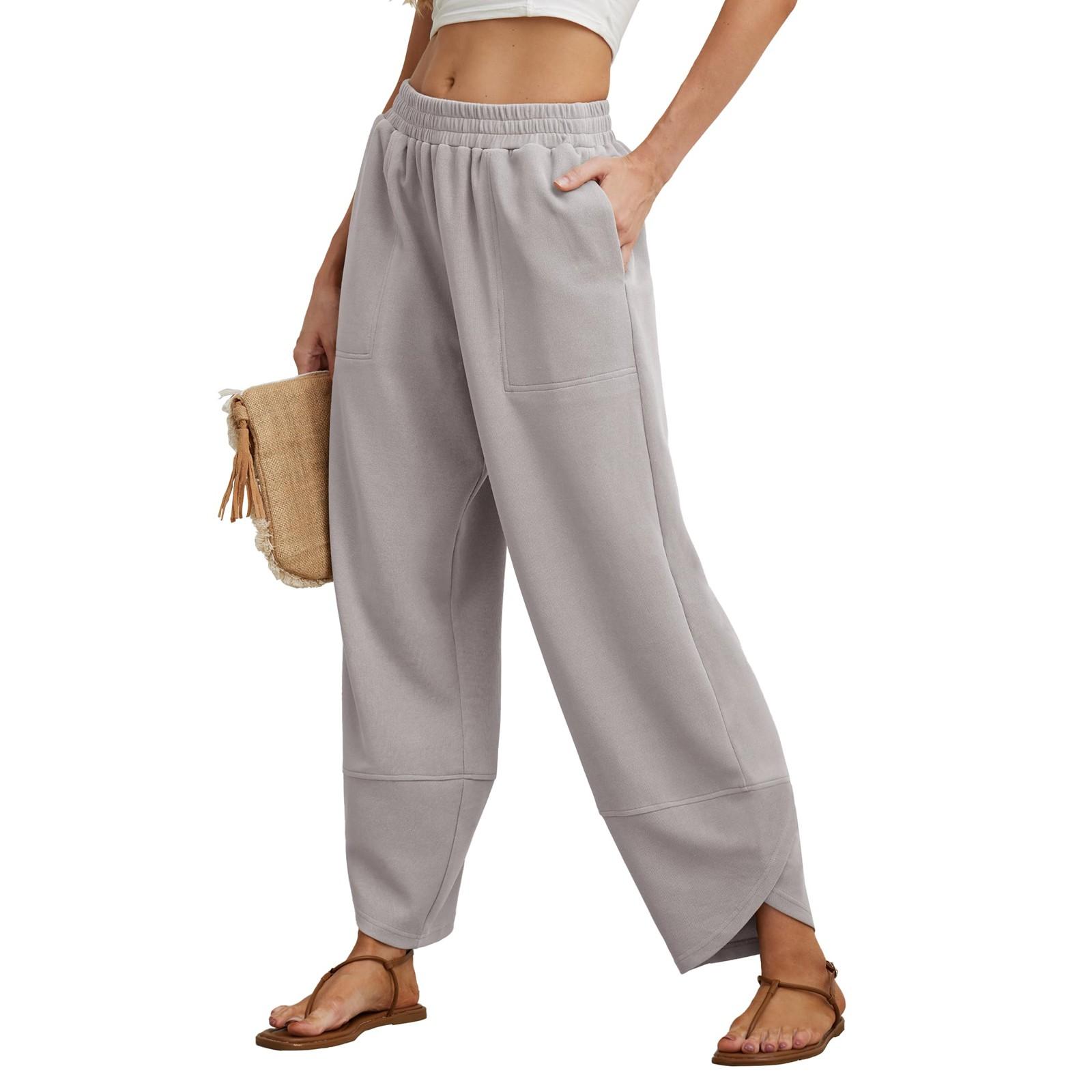 

Женские эластичные брюки с высокой талией, повседневные активные брюки с широкими штанинами и длинными брюками, брюки с карманами S зелёный