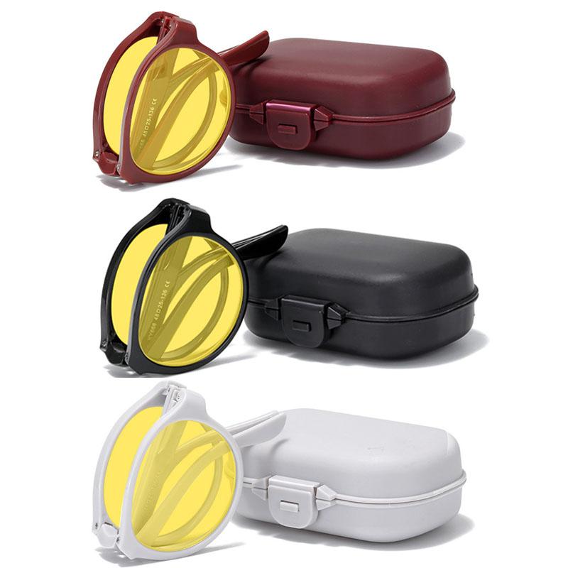 Men Women's Trendy Night Vision Glasses with Box Unisex Outdoor Foldable Sunglasses Retro Round Frame UV Protection Sun Glasses