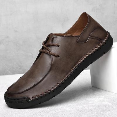 2024 New Leather Men's Shoes Casual Shoes Four-season First-layer Cowhide Shoes Low-top Hand-stitched Outdoor Hiking Shoes