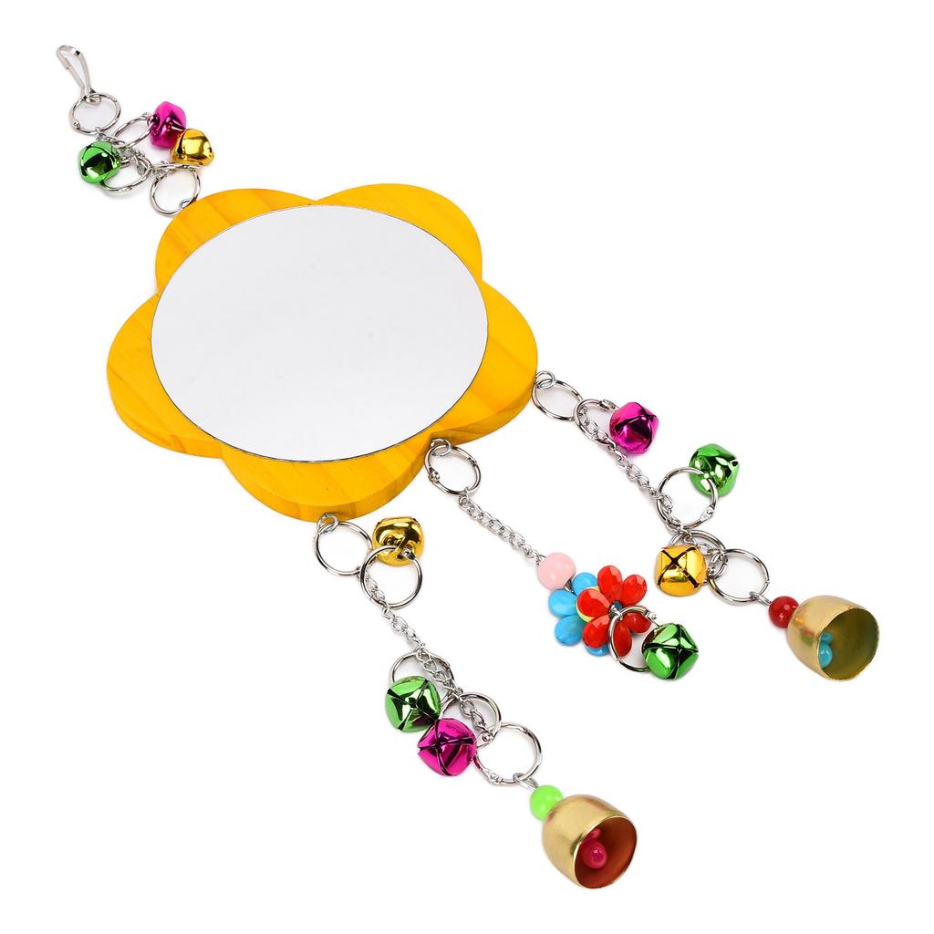 Chicken Mirror Toys Wood Chicken Hanging Mirror Toys with Bell for Chicken Stuff Parakeet Bird Playing
