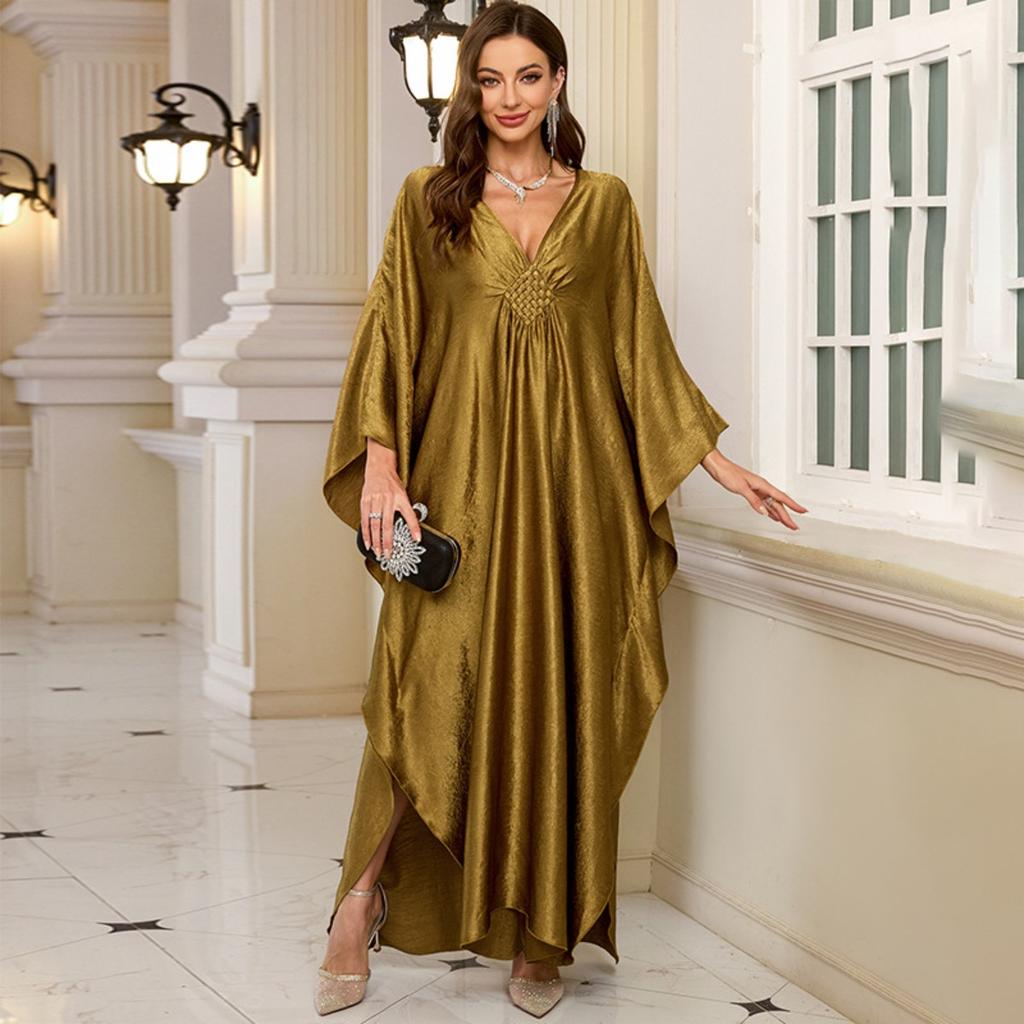 Polyester Gold Fake Loose Large Size Long Dress Beach Jacket Dress Long Dress