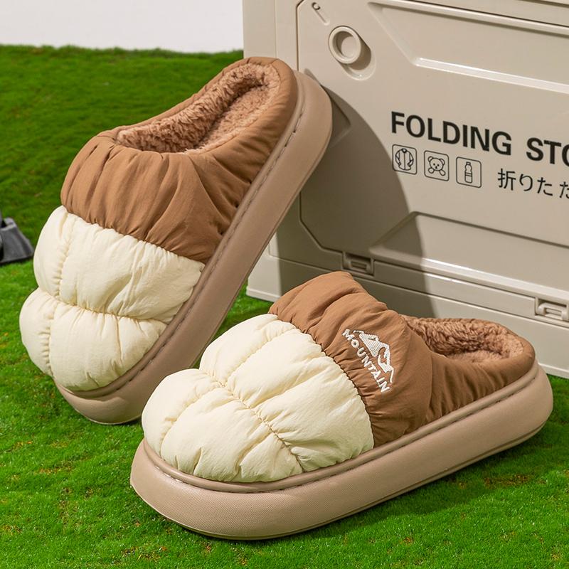 Fashion Plus Size Down Waterproof Winter Slippers Women Indoor Outdoor Plush Warm Cotton Shoes Woman Thick Sole Non Slip House Slippers