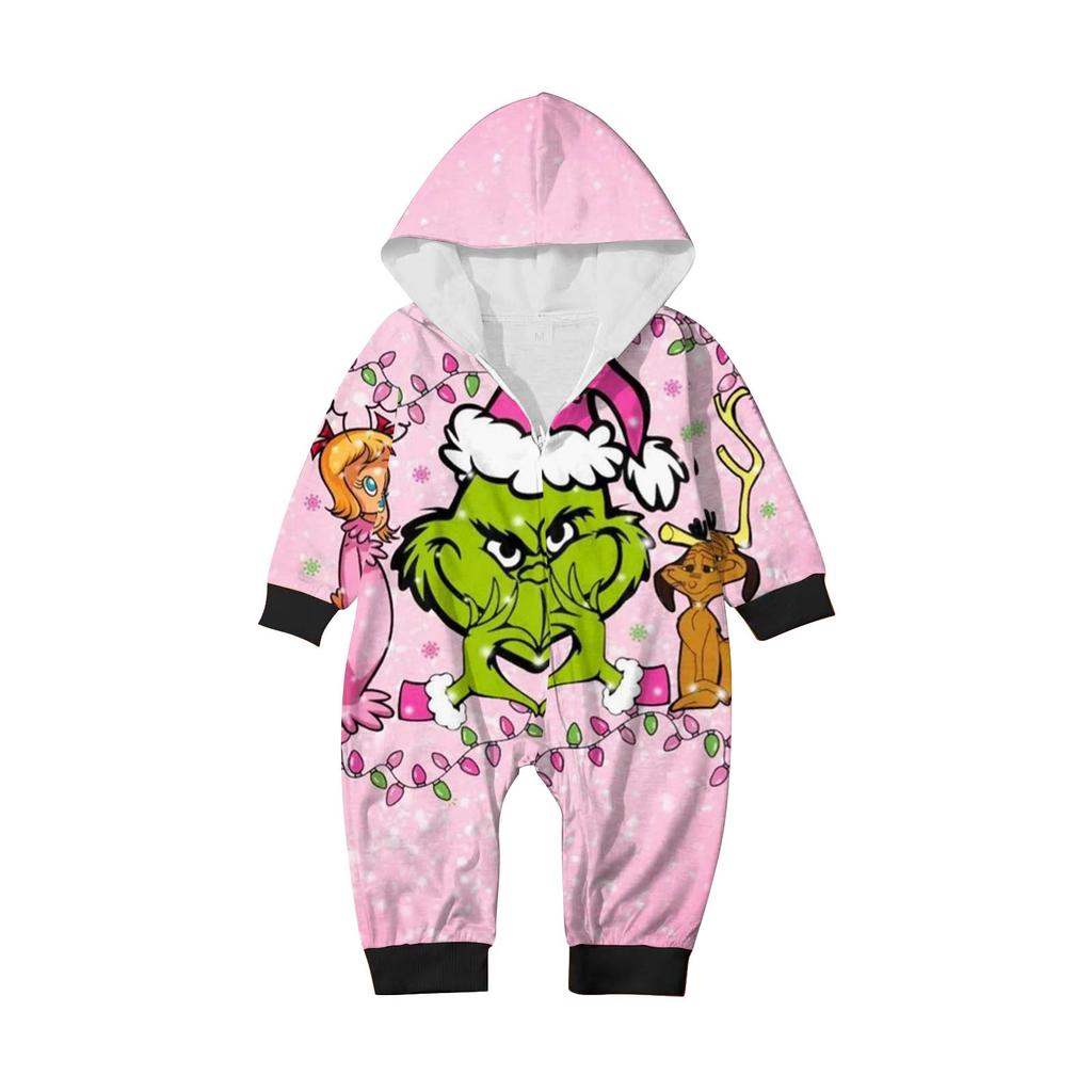 Parent-Christmas Printed Parent-Child Hooded Zip One-piece Homewear