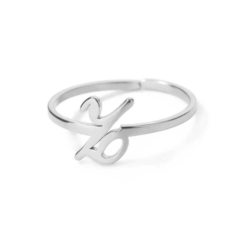 Stylish Adjustable 26-Letter Stainless Steel Ring for Women - A-Z Personalized Initial Finger Ring