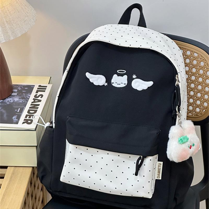 Schoolbag College Japanese Polka Dot Girl Cute Backpack School Bag Simple Student Junior High School Student Girls Lightweight Backpack Versatile