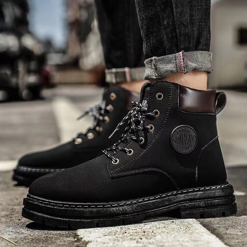 Martin Boots Men's Spring and Autumn High Top Workwear Boots British Style Short Boots Thick Soled Boots