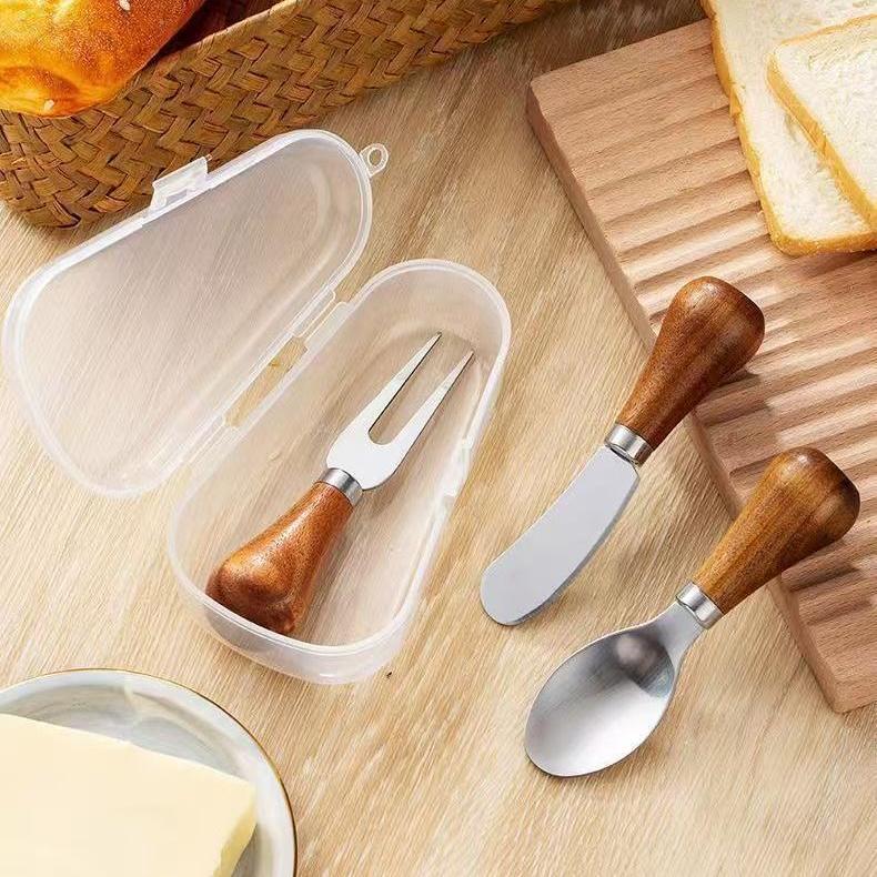 Vertical wooden handle Stainless steel knife and fork Cheese knife Butter knife Western knife Bread cream knife and fork Cheese sauce