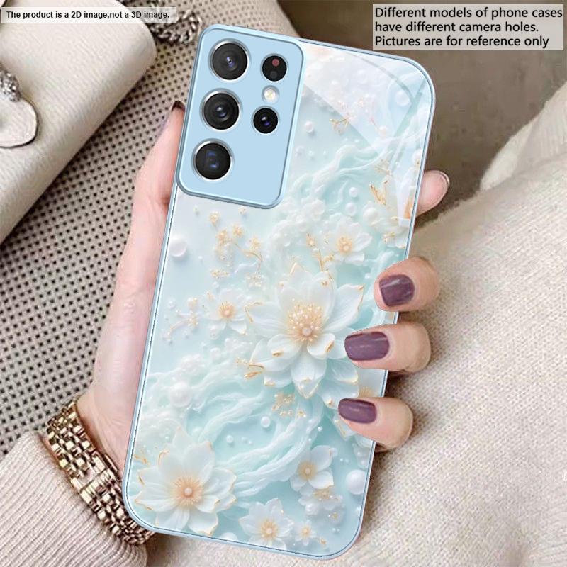 Beautiful white flowers For Samsung S26 S22 S8 S9 S10 S20 Ultra S21 Pro S22 Plus S23 FE S24Ultra S25 Edge S24+ Glass Phone Case