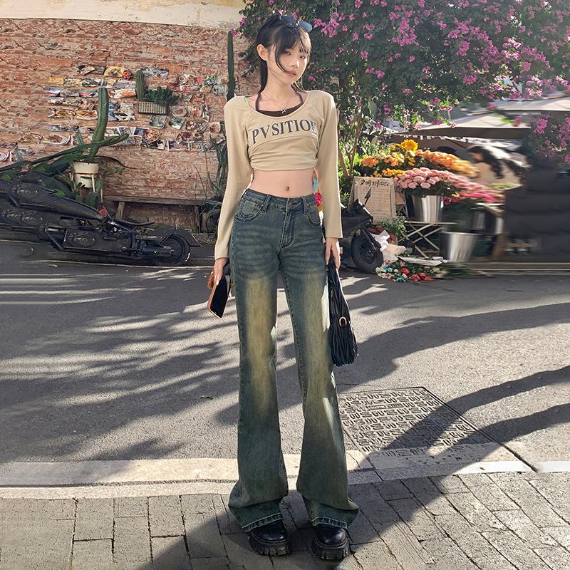 2025 Autumn/Winter Women s Slimming Low-Rise Micro-Flare Jeans with Thin Fleece L