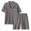 Plaid non imprimé été nouveau coton pur hommes fil crêpé manches courtes short costume simple vêtements de détente