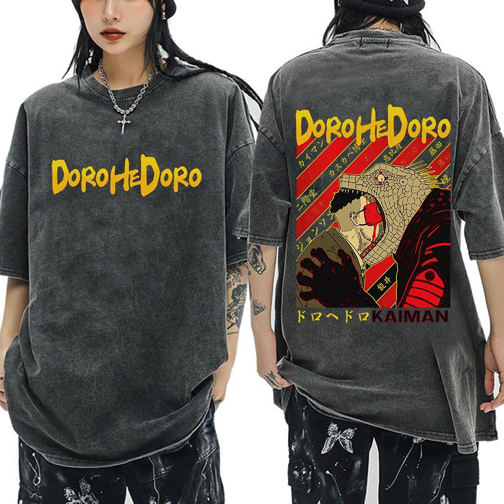 Anime Dorohedoro Gyoza Crazy Hungry Bug Vintage Washed T-shirt Men Women Manga Graphic T-shirts Gothic Horror Oversized T Shirts