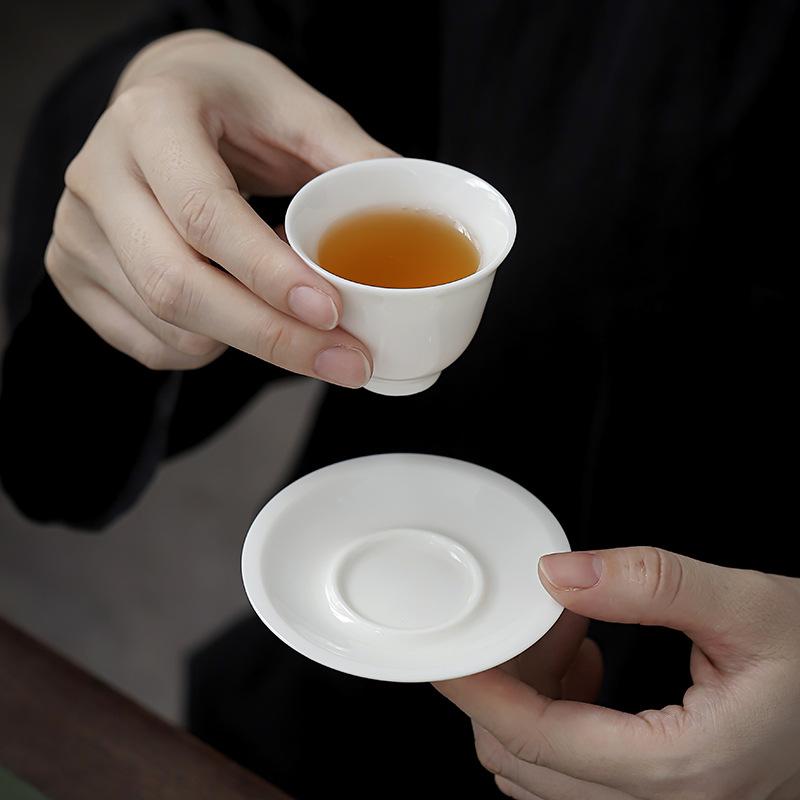 Chiyo, Suet Jade White Porcelain Tea Cup Holder, Coaster Ceramic Kung Fu Tea Set, Tea Ceremony Anti-scalding and Heat Insulation Mat
