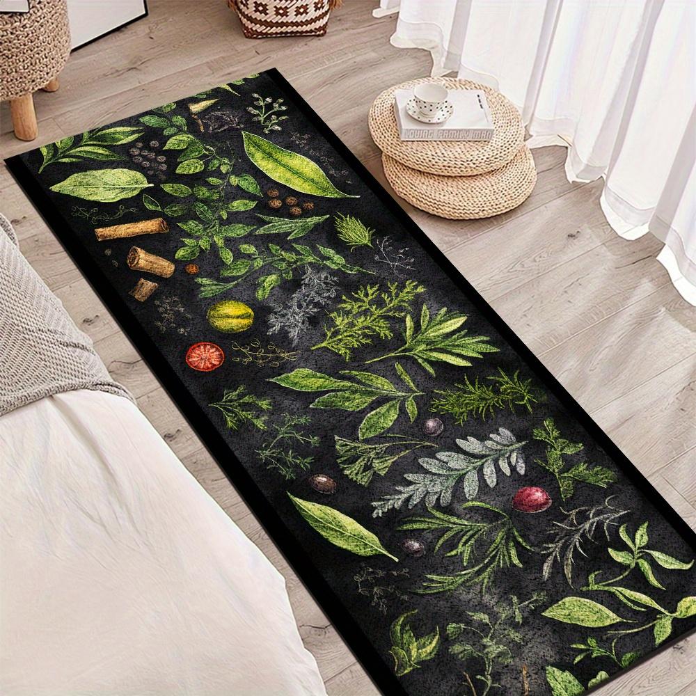 1Pcs Botanical Herb & Plant Print Non-Slip Washable Area Rug Runner for Entryway, Living Room, Bedroom & Patio