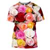Summer Round Neck 3D Flower Pattern Printed Top Fashionable Casual Short Sleeved Women's T-shirts