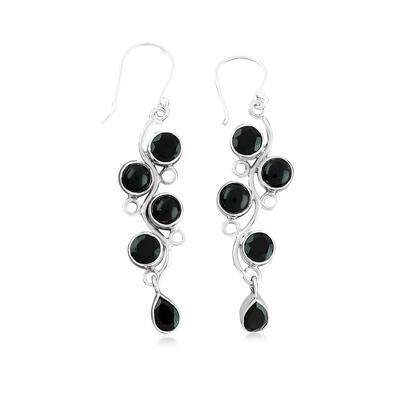 Schwarzer Onyx Edelstein Geburtsstein Damen Hängend Handgefertigt Massiv 925 Sterling Silber Ohrring