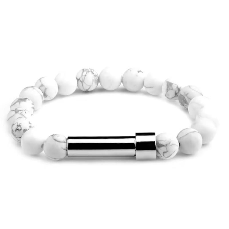 Stainless Steel Beaded Stretch Bracelet With Natural Stone Charms DIY Engraving Paper Insert Fashion Geometric Jewelry