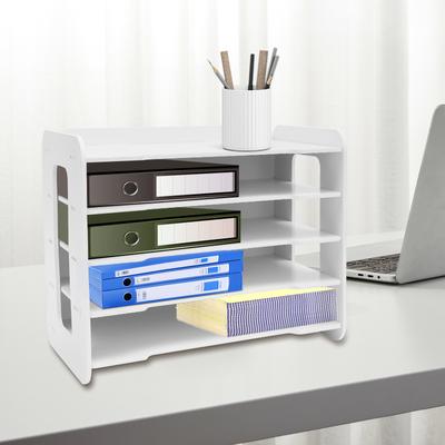 5-Tier Letter Tray Organizer, Desktop File Document Holder, PVC Wood Plastic Storage Rack for Office Desk Supplies Organization