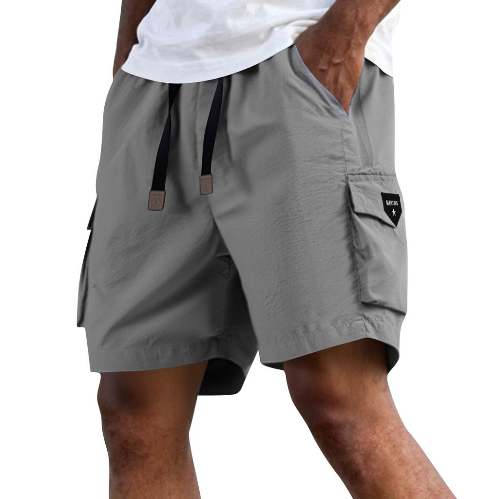 Men's Summer Quick Dry Cargo Shorts Multi Pocket Outdoor Fitness Running Shorts with Elastic Waistband and Adjustable Drawstring for Active Use