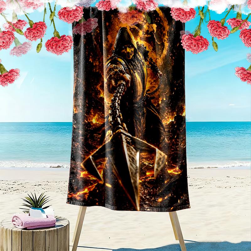 Mortal Kombat Print Beach Towel, Large Soft Quick Dry Towel for Beach Camping Swimming