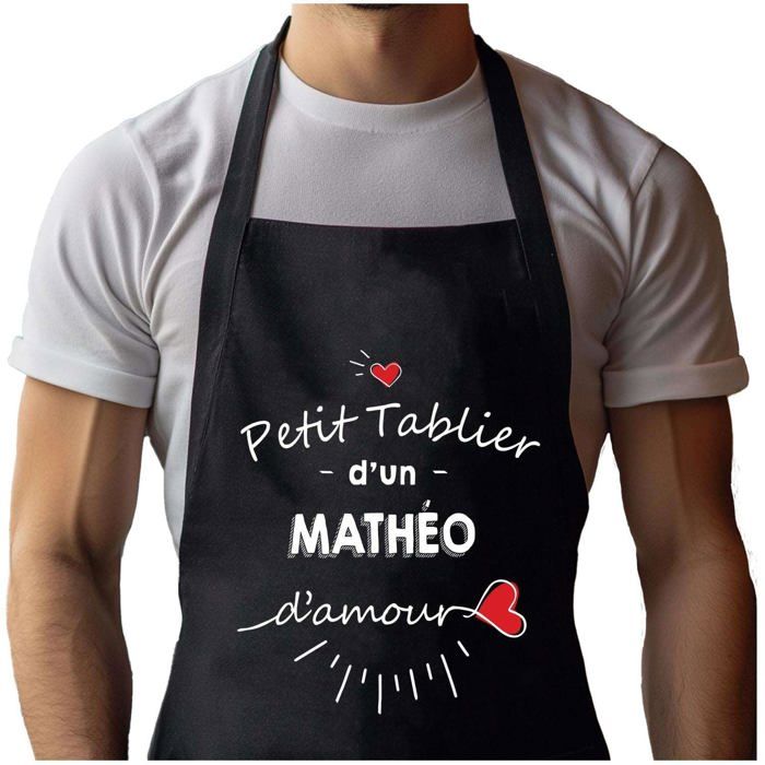 Tablier de cuisine - Mathéo d'amour - Noir - Coton résistant - Impression bretonne