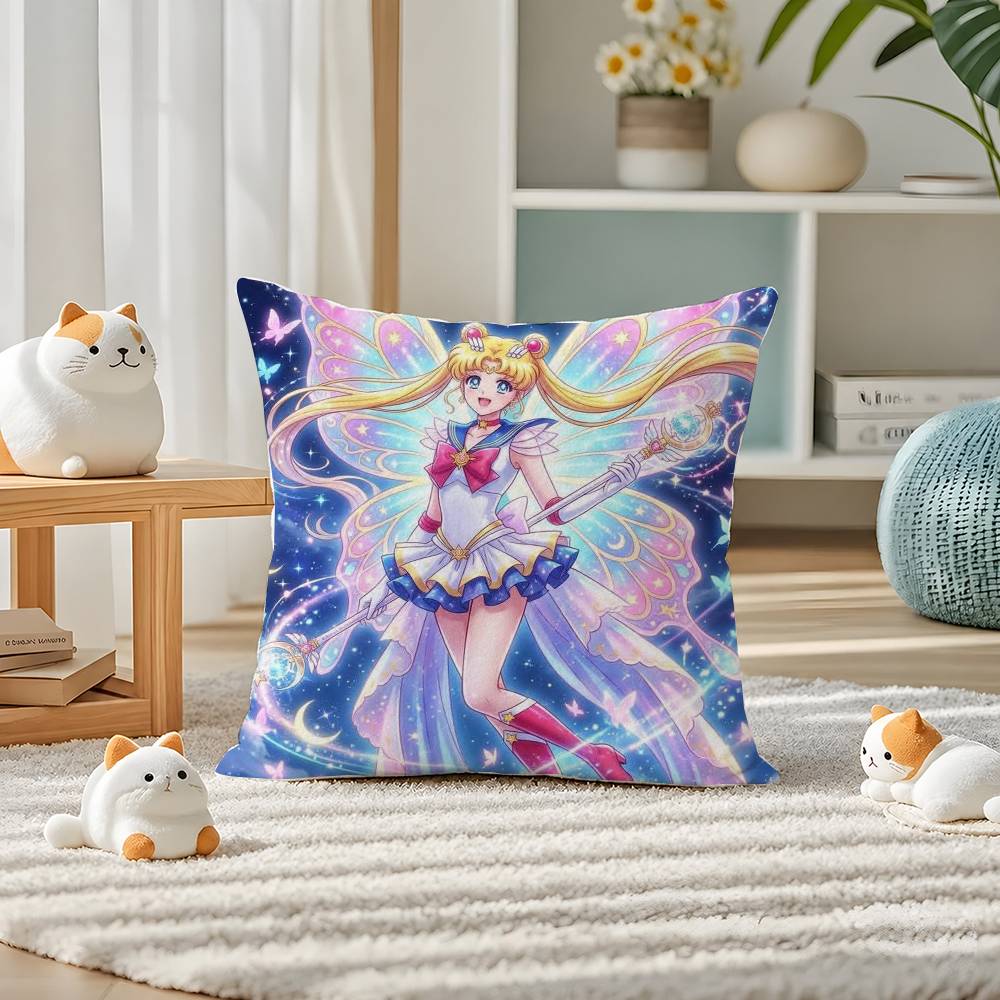 Sailor Moon Sailor Saturn Anime Plush Pillow Cover Soft Short Plush Cushion Cover For Sofa Bedroom Home Decor Gift Decoration