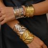 Metallic Geometric Leaf Pattern Open Bracelet Heavy Industry Personality Niche Unique Exaggerated Jewelry