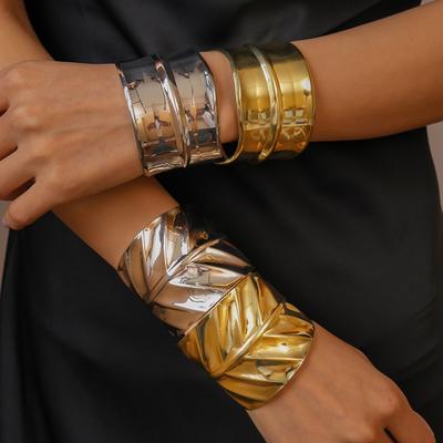 Metallic Geometric Leaf Pattern Open Bracelet Heavy Industry Personality Niche Unique Exaggerated Jewelry
