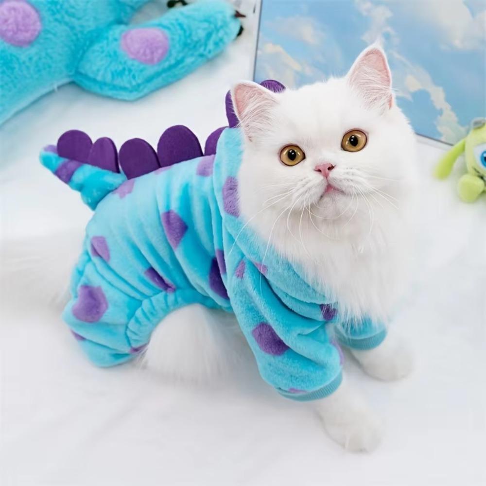 Thickened Warm Pet Clothing Dog Cat Puppy Costume Trendy Blue Dinosaur Hooded Coat