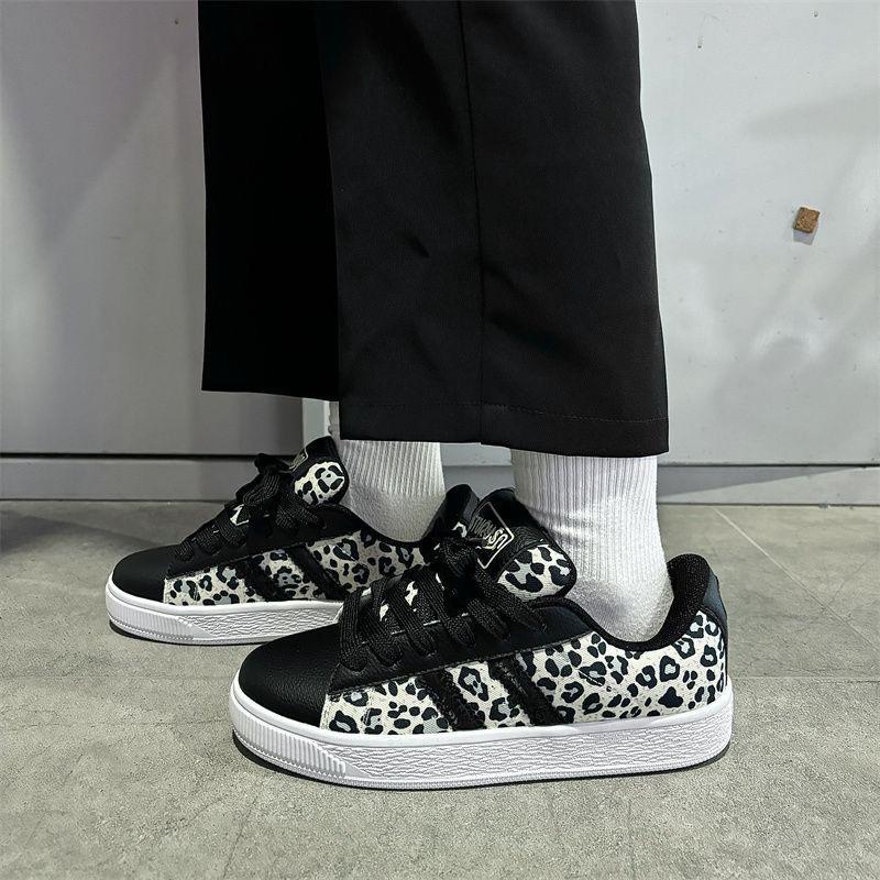 

Vintage Leopard Print Women s Casual Shoes Autumn Winter Non Slip Cross Tied Board Shoes Comfortable Height Increase Flats 40 чорний