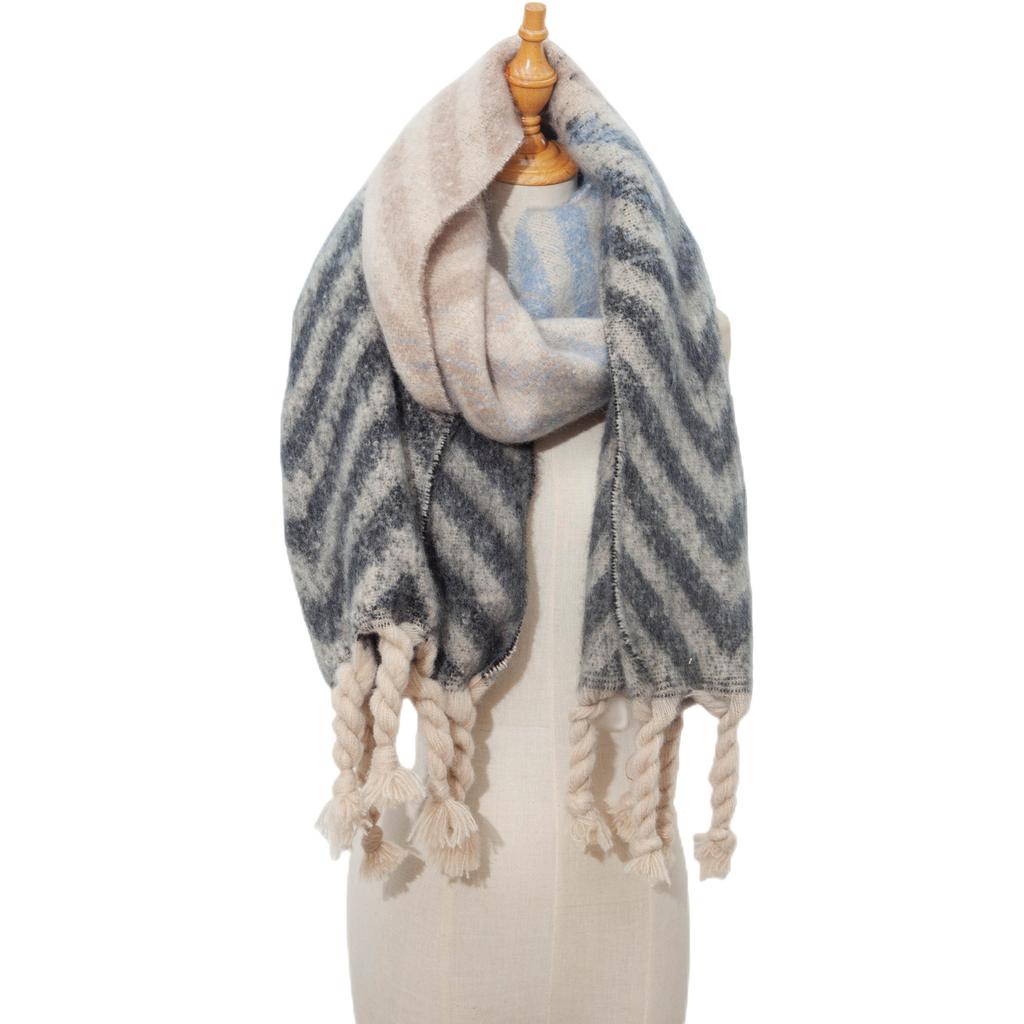 Autumn Winter Female Warm Shawl Thick Wave Print Scarf Imitation Mahair Scarf