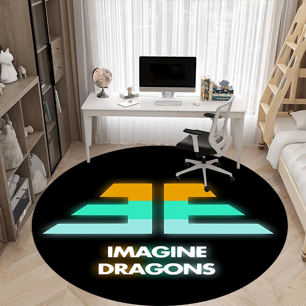 1PC Imagine Dragons Office Round Rug - Perfect for Office or Study Decor, Non-Slip Backing, Decorative Floor Mat Yy250916017