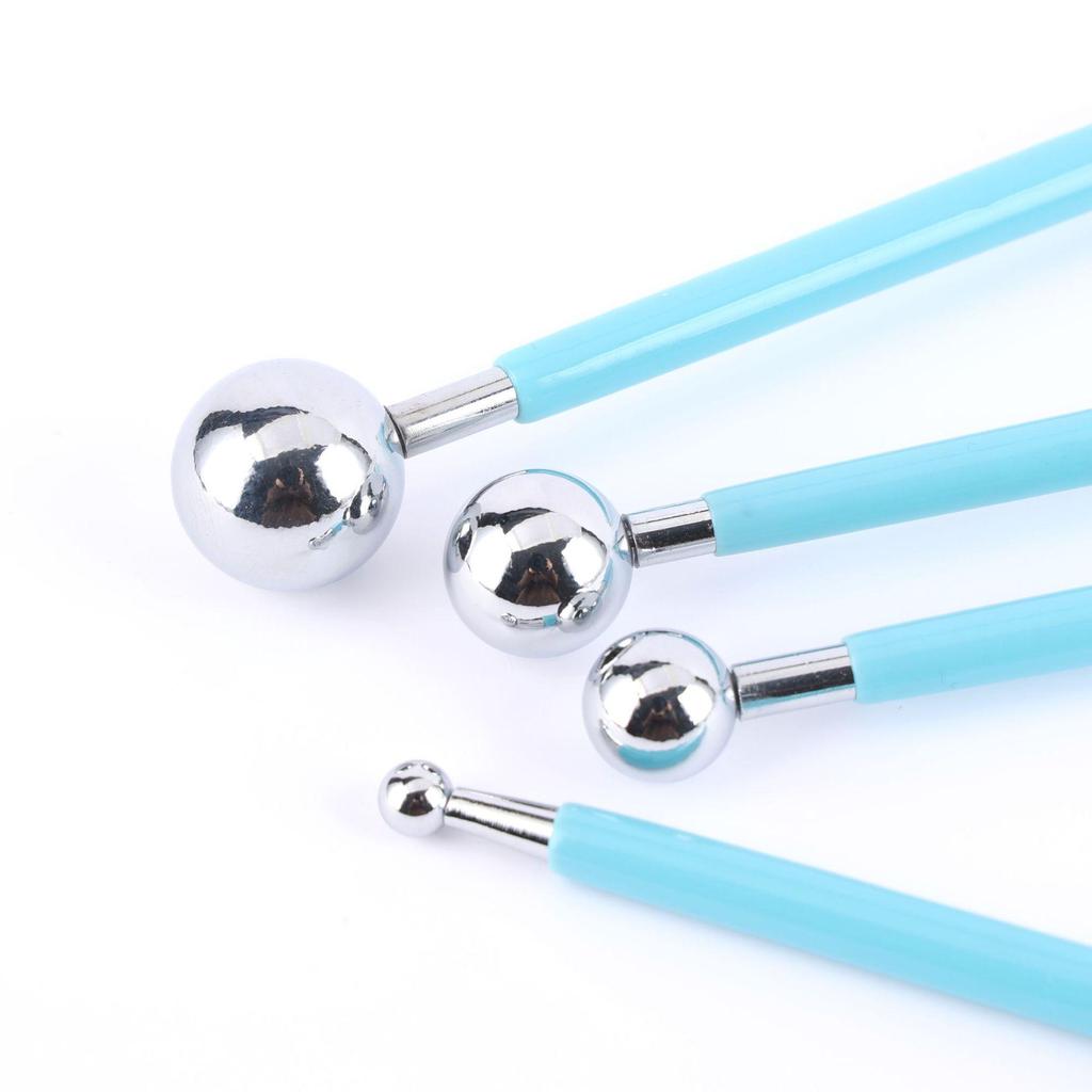 Round Head Ball Rod Set: 4-Piece DIY Polymer Clay Tool for Shaping & Eyeball Socket Indentation