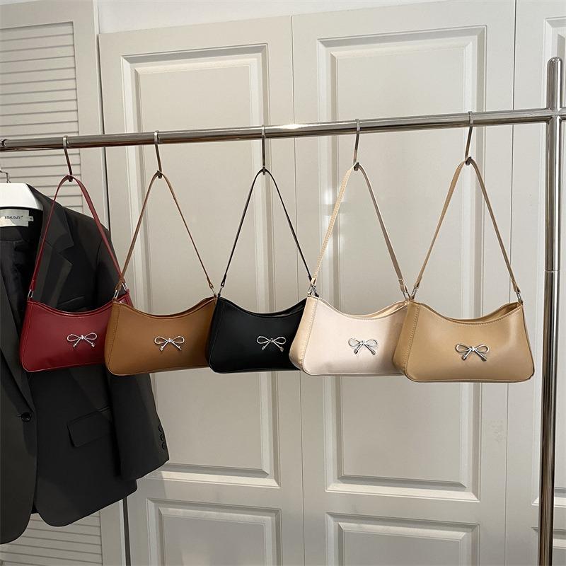 Bow large capacity spring new casual solid color retro simple trendy fashion shoulder armpit bag
