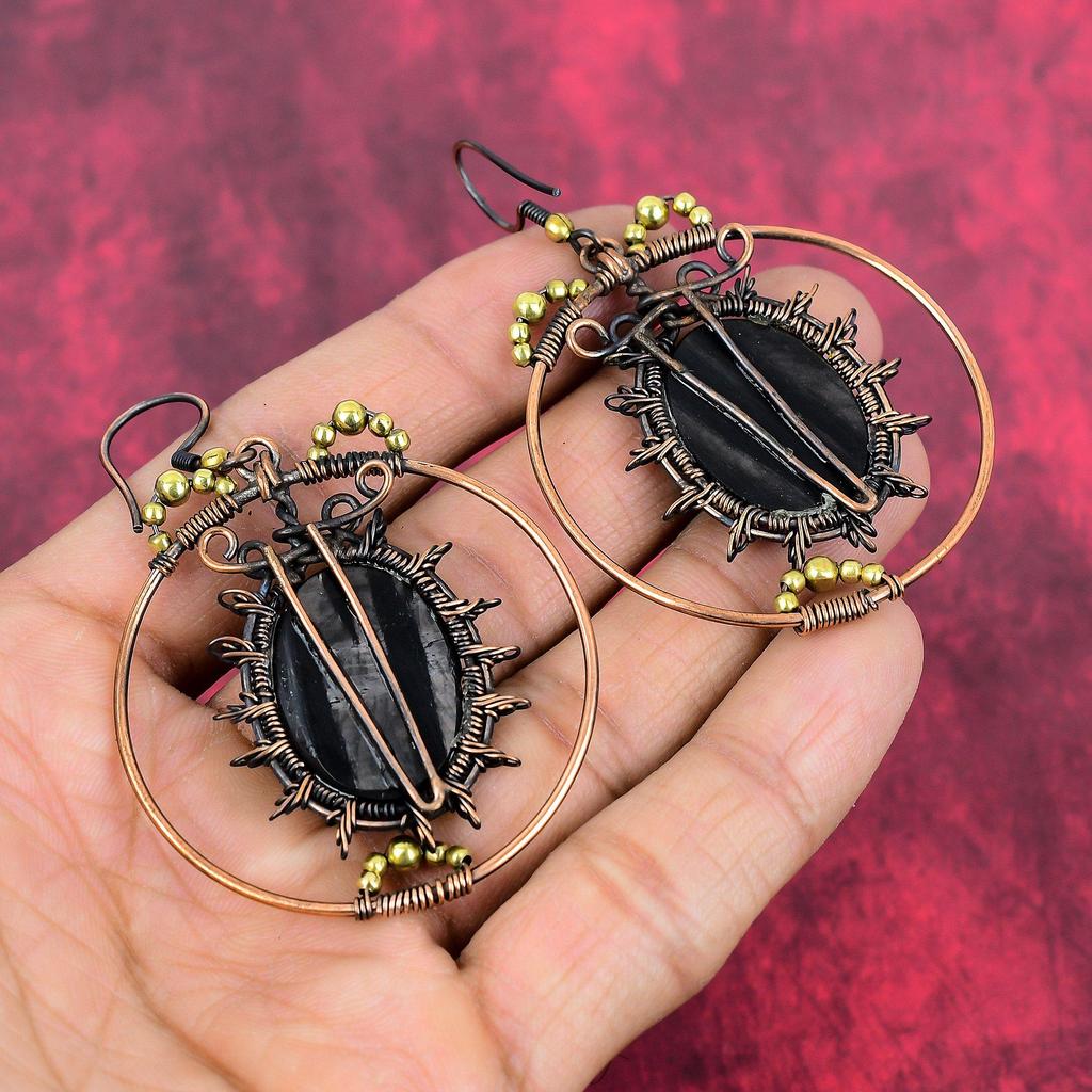 Hypersthene gemstone earring copper wire wrapped earrings handmade earring copper jewelry gifts for wife designer earrings wire wrap jewelry