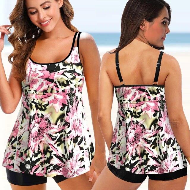 Neue Damenmode Sexy Plus Size Zweiteiler Persönlichkeit Print Camisole Badeanzug mit Rock Lady Badeanzug Bademode Bachwear