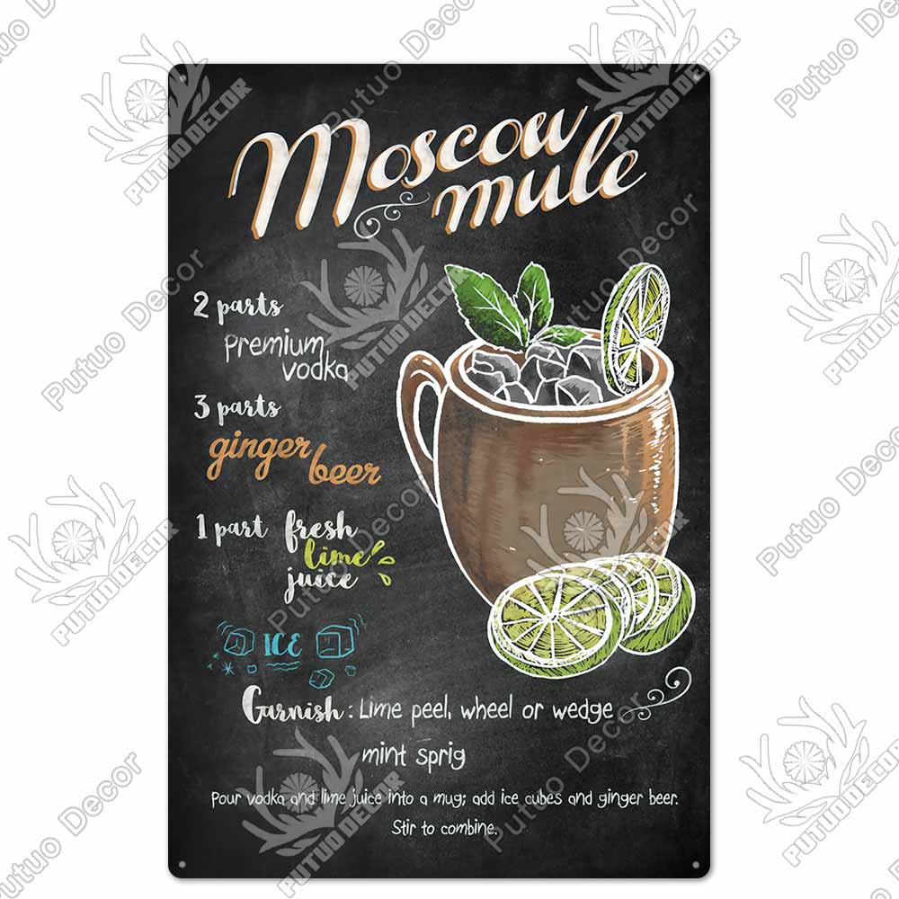 Putuo Decor Cocktail Vintage Metal Sign Tin Sign Decorative Plaque Wall Decor Bar Pub Man Cave Living Room Decoration