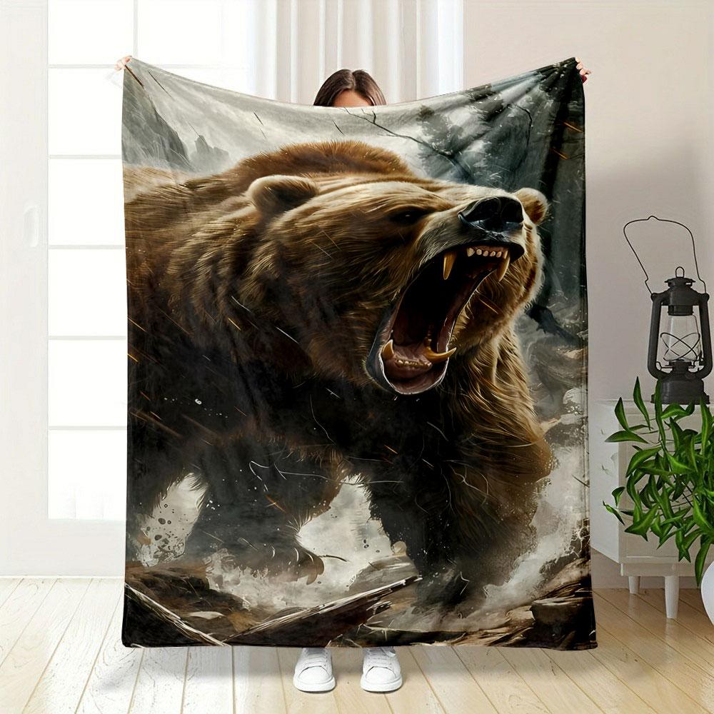 Ferocious Grizzly Bear Blanket bedroom Blanket for Livingroom Couch lunch break Soft throw for Friend's festival Gift